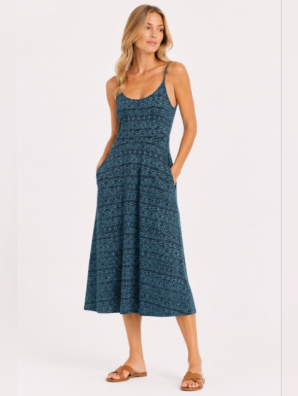 LOFT Teal Size S Patterned Midi Tank Dress Pockets
